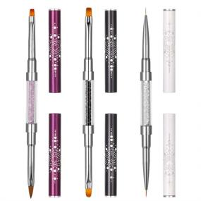 img 4 attached to 💅 Havenport 3 Pack Dual-ended Nail Brush Pen Set with Rhinestone Handle - Nail Art Brush, Nail Painting Brushes, Nail Art Liner Brush, UV Gel Nail Brush Set with Nylon Hair