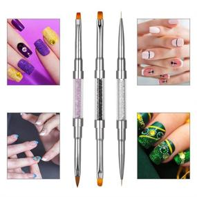 img 2 attached to 💅 Havenport 3 Pack Dual-ended Nail Brush Pen Set with Rhinestone Handle - Nail Art Brush, Nail Painting Brushes, Nail Art Liner Brush, UV Gel Nail Brush Set with Nylon Hair