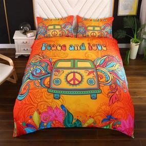 img 3 attached to 🌈 Get Vibrant Suncloris Hippie Psychedelic Camper Van Peace Sign Bedding Set for Boys and Girls - Watercolor Colorful Art Duvet Cover with Matching Pillowcase (Twin Size)