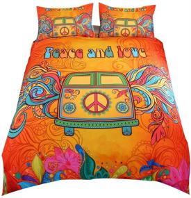 img 4 attached to 🌈 Get Vibrant Suncloris Hippie Psychedelic Camper Van Peace Sign Bedding Set for Boys and Girls - Watercolor Colorful Art Duvet Cover with Matching Pillowcase (Twin Size)