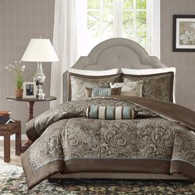 img 4 attached to Madison Park Aubrey Duvet Cover King/Cal King Size - Blue/Brown Paisley Jacquard Set - 6 Piece Ultra Soft Microfiber - Lightweight Bed Comforter Covers