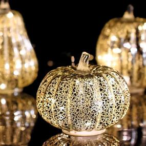 img 1 attached to 🎃 Romingo Mercury Glass Pumpkin Light: Timer-Enabled Halloween, Fall, and Thanksgiving Decor – Silver, 5.5 inches