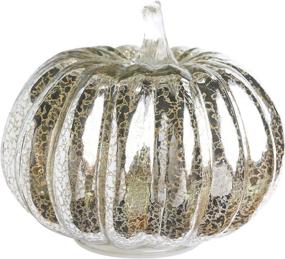 img 2 attached to 🎃 Romingo Mercury Glass Pumpkin Light: Timer-Enabled Halloween, Fall, and Thanksgiving Decor – Silver, 5.5 inches