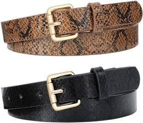 img 4 attached to 🐍 Stylish JASGOOD Women Snakeskin Print PU Leather Belt with Gold Buckle - Perfect for Pants, Dresses, and Fashion