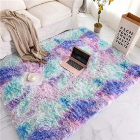 img 4 attached to 🎨 Встреча истории Shaggy Tie Dye ковры: Яркое дополнение к девичьей гостиной, детской или детскому пространству, пушистый ковер из мягкого меха для спальни и внутреннего использования - синий фиолетовый 3x5 футов