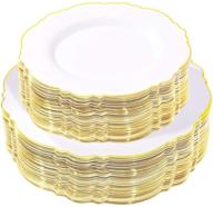 🍽️ wdf 100pcs gold plastic plates - baroque white & gold disposable plates for elegant parties & weddings - includes 50 plastic dinner plates (10.25 inch) and 50 salad plates (7.5 inch) logo