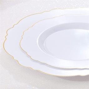 img 2 attached to 🍽️ WDF 100pcs Gold Plastic Plates - Baroque White & Gold Disposable Plates for Elegant Parties & Weddings - Includes 50 Plastic Dinner Plates (10.25 inch) and 50 Salad Plates (7.5 inch)