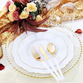 img 1 attached to 🍽️ WDF 100pcs Gold Plastic Plates - Baroque White & Gold Disposable Plates for Elegant Parties & Weddings - Includes 50 Plastic Dinner Plates (10.25 inch) and 50 Salad Plates (7.5 inch)