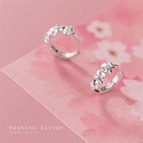 img 2 attached to 🌺 SLUYNZ 925 Sterling Silver Plumeria Flowers Hoop Earrings for Women Teen Girls - Small Huggie Hoop Earrings with Floral Charm