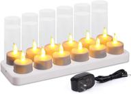 esup rechargeable flameless flickering tealight candles with white base - set of 12 for party decor, weddings, bars, family dinners, outdoor picnics (no remote control) logo