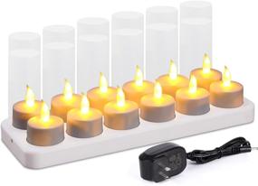 img 4 attached to Esup Rechargeable Flameless Flickering Tealight Candles with White Base - Set of 12 for Party Decor, Weddings, Bars, Family Dinners, Outdoor Picnics (No Remote Control)