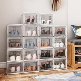 img 3 attached to 👠 Crestlive 18-Pack Plastic Foldable Shoe Storage Box – Stackable Clear Shoe Organizer Bins with Drawer-Type Front – X-Large/White