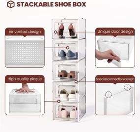 img 1 attached to 👠 Crestlive 18-Pack Plastic Foldable Shoe Storage Box – Stackable Clear Shoe Organizer Bins with Drawer-Type Front – X-Large/White