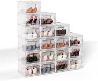 👠 crestlive 18-pack plastic foldable shoe storage box – stackable clear shoe organizer bins with drawer-type front – x-large/white логотип