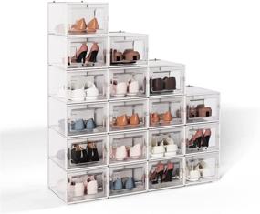 img 4 attached to 👠 Crestlive 18-Pack Plastic Foldable Shoe Storage Box – Stackable Clear Shoe Organizer Bins with Drawer-Type Front – X-Large/White