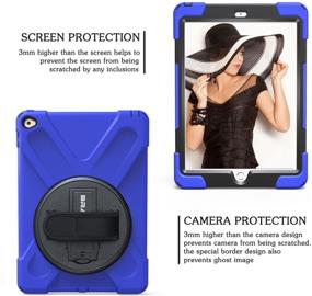 img 1 attached to 📱 BRAECN iPad Air 2 Case: Heavy Duty Rugged Protection with 360 Degree Swivel Stand and Shoulder Strap - Blue