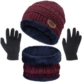 img 4 attached to Winter Beanie Knitted Toddler Mittens Boys' Accessories for Cold Weather