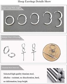 img 1 attached to 🔶 Stylish Geometrical Stick Charms Huggie Hoop Earrings: Unisex Stainless Steel Dangle Drop Earrings (Steel Color)