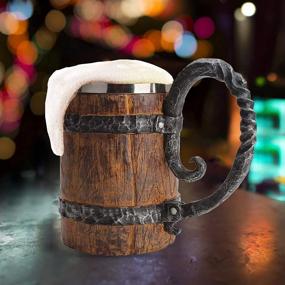 img 1 attached to 🍺 550ml Kndatle Handmade Wooden Barrel Beer Mug - Vintage Bar Accessory with Stainless Steel Double Wall, Handle & Bucket Shape - Ideal Drinkware for Bar or Restaurant