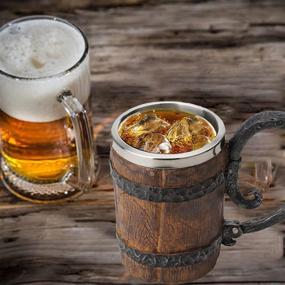 img 2 attached to 🍺 550ml Kndatle Handmade Wooden Barrel Beer Mug - Vintage Bar Accessory with Stainless Steel Double Wall, Handle & Bucket Shape - Ideal Drinkware for Bar or Restaurant