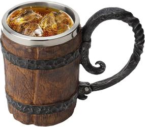 img 3 attached to 🍺 550ml Kndatle Handmade Wooden Barrel Beer Mug - Vintage Bar Accessory with Stainless Steel Double Wall, Handle & Bucket Shape - Ideal Drinkware for Bar or Restaurant