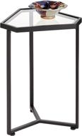 🔲 mdesign triangle metal & glass accent table - elegant small side table with decorative legs and glass top - stylish home decor furniture for living room, bedroom - matte black/glass logo