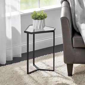 img 3 attached to 🔲 mDesign Triangle Metal & Glass Accent Table - Elegant Small Side Table with Decorative Legs and Glass Top - Stylish Home Decor Furniture for Living Room, Bedroom - Matte Black/Glass