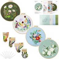 complete louise maelys 4 pack embroidery starter kits: flower patterns, stamped cross stitch for adult beginners, includes hoop, cloth, instructions, and threads logo