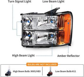 img 3 attached to 🚛 DWVO Headlight Assembly for 2007-2013 GMC Sierra 1500/2500HD/3500HD Chrome Housing Amber Reflector Clear Lens - Buy Now!