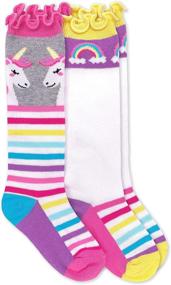 img 4 attached to 🦄 Jefferies Socks Girls' Unicorn Rainbow Stripe Ruffle Knee-High Socks (2 Pack)