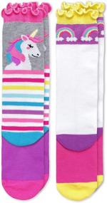 img 2 attached to 🦄 Jefferies Socks Girls' Unicorn Rainbow Stripe Ruffle Knee-High Socks (2 Pack)