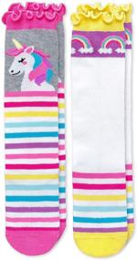 img 3 attached to 🦄 Jefferies Socks Girls' Unicorn Rainbow Stripe Ruffle Knee-High Socks (2 Pack)