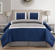 🛏️ king size navy blue/grey/white color block bed in a bag down alternative comforter set - ideal for bed rooms or guest rooms logo