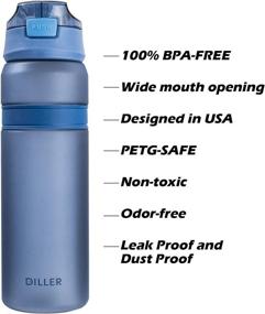 img 3 attached to 💧 Diller 28 oz BPA Free Plastic Water Bottle with Leak Proof Flip Top Lid and Straw, Ideal for Gym, Camping, Workouts, and Outdoors - Blue