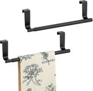 mdesign adjustable kitchen towel bar rack - expandable, hang on inside or outside cabinet doors - storage for hand, dish, and tea towels - customizable width up to 17 inches - 2 pack, matte black logo