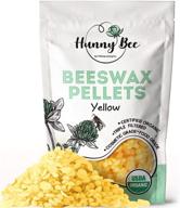 🐝 органические пеллеты желтого пчелиного воска hunnybee - (1 фунт) | губная помада, косметического класса, пищевого класса, 100% чистые пасики пчелиного воска | премиум переработанные пеллеты пчелиного воска. логотип