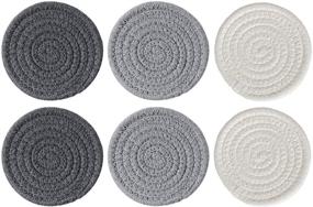 img 1 attached to 🍹 Handmade Braided Drink Coasters, Super Absorbent & Heat-Resistant Coasters for Drinks – Perfect Housewarming Gift (Dark Grey, Light Grey, Beige, Set of 6)