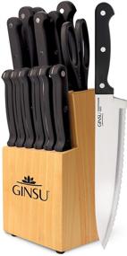img 4 attached to 🔪 Набор ножей Ginsu KIS-KB-DS-014-2 Kiso Dishwasher Safe Black из 14 предметов: универсальное дополнение к вашему кулинарному арсеналу