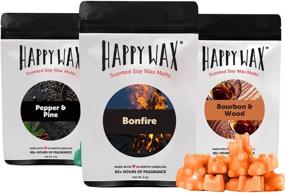 img 4 attached to Happy Wax Cozy Cabin Soy Wax Melts - Ideal for Blending in Scented Wax Warmer - Three 2-Oz Pouches - 150+ Hours Burn Time (6 Oz Total) - Pepper &amp; Pine, Bourbon &amp; Wood, Bonfire