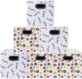 img 4 attached to 📦 Stylish Collapsible Storage Bins – (6 Pack Polka&Love) Unique Design, Gift Boxes, Tote, Baskets with Plastic Handles for Household Organization in Nursery or Offices