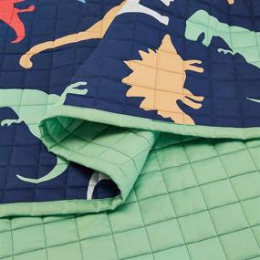 img 1 attached to 🦖 Amazon Basics Kids Dinosaur Squad Reversible Cotton Quilt Bedspread - Twin: Dinosaur Squad/ Leafy Green | Top-Rated Bedding for Children | Quilted Cotton Comfort | Reversible Design