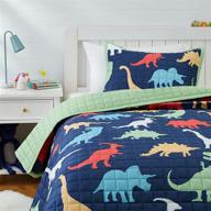 🦖 amazon basics kids dinosaur squad reversible cotton quilt bedspread - twin: dinosaur squad/ leafy green | top-rated bedding for children | quilted cotton comfort | reversible design logo