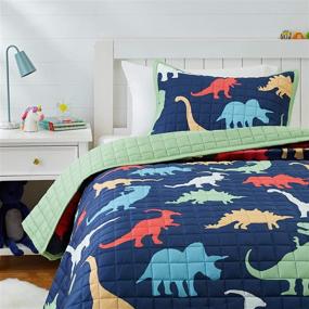 img 3 attached to 🦖 Amazon Basics Kids Dinosaur Squad Reversible Cotton Quilt Bedspread - Twin: Dinosaur Squad/ Leafy Green | Top-Rated Bedding for Children | Quilted Cotton Comfort | Reversible Design