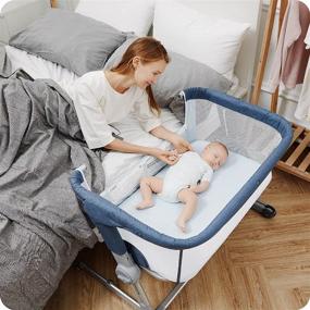 img 4 attached to 🛏️ Unilove Hug Me Plus: Ultimate 3-in-1 Bedside Sleeper & Portable Bassinet for Newborns in Airflow Blue