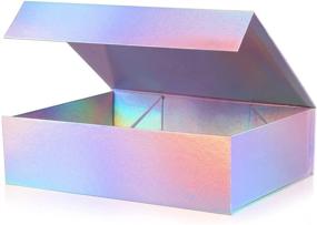 img 4 attached to 🎁 Matte Silver 11.5x8x4-Inch Holographic Magnetic Cardboard Collapsible Storage Gift Box