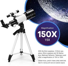 img 2 attached to Portable Astronomy Refractor Telescope for Kids, Adults, and Beginners - 70mm Aperture, AZ Mount, Adjustable Tripod, Multi-Coated Optics, Wireless Remote