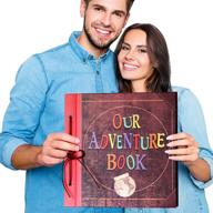 adventure book scrapbook - large 60 page diy handmade vintage album for recording anniversary, wedding, graduation, travel - 12x12 inch size logo