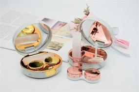 img 1 attached to 💼 Convenient FEILIBAY 2 Pack Marble Travel Contact Lens Case: All-in-One Storage Kit in Rose Gold + Gold