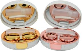 img 4 attached to 💼 Удобный чехол для контактных линз FEILIBAY, 2 штуки, мраморный дизайн: все-в-одном комплект для хранения в цветах "розовое золото" + "золото