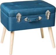 🔵 blue fabric ottoman foot rest bench with wood legs - ideal for bedroom storage - edencomer logo